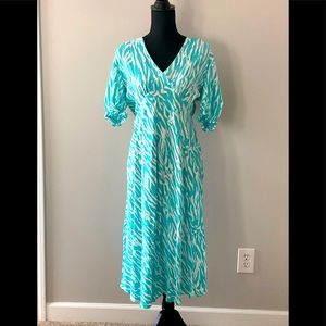 Diane Von Furstenberg Turquoise and White Midi Dress